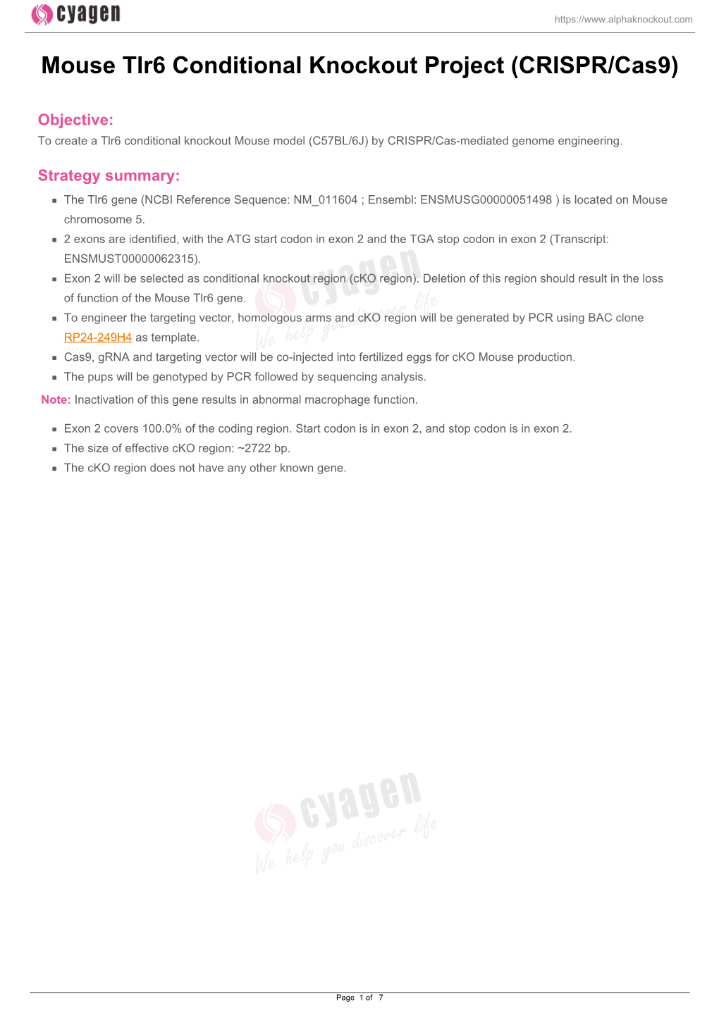 Mouse Tlr6 Conditional Knockout Project (CRISPR/Cas9)