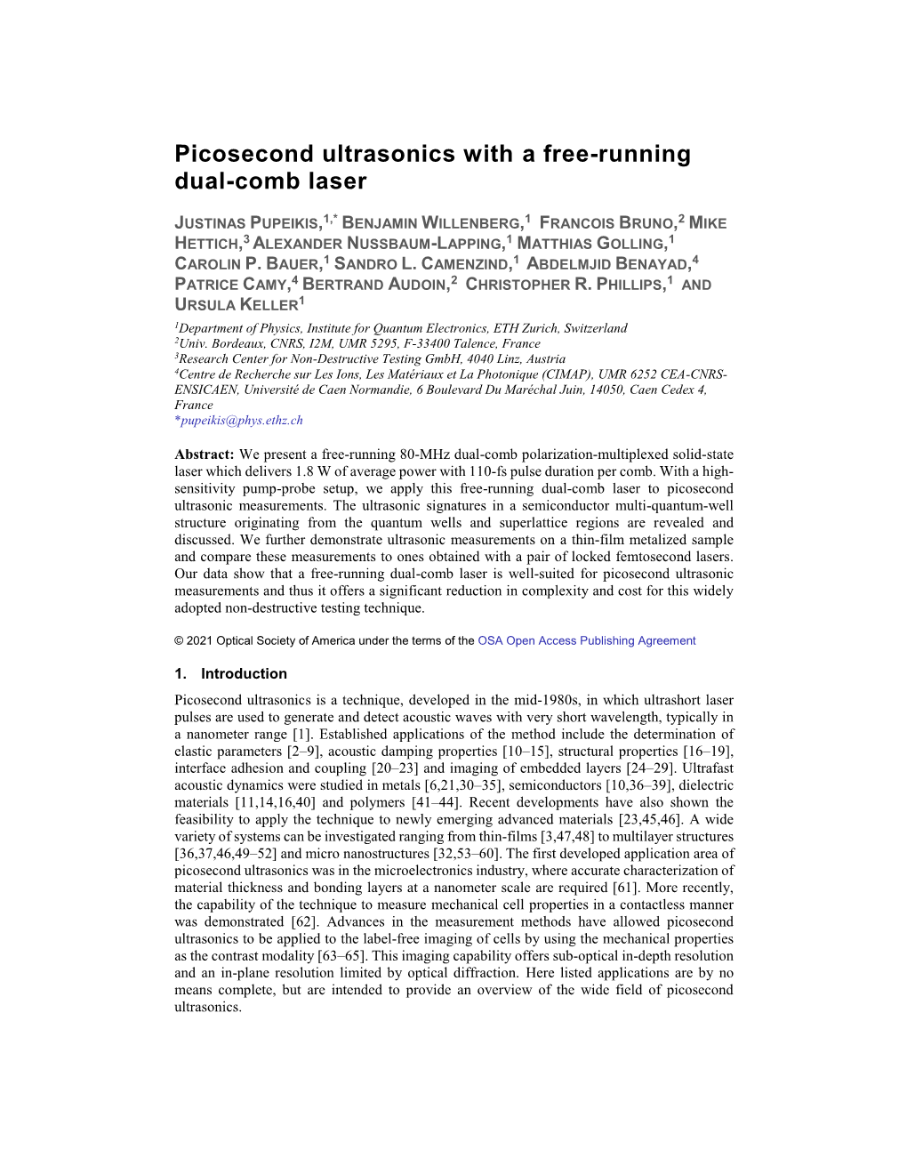 Picosecond Ultrasonics with a Free-Running Dual-Comb Laser