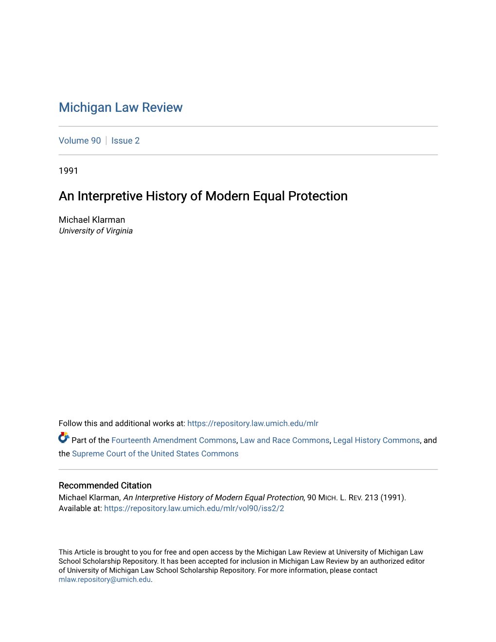 An Interpretive History of Modern Equal Protection