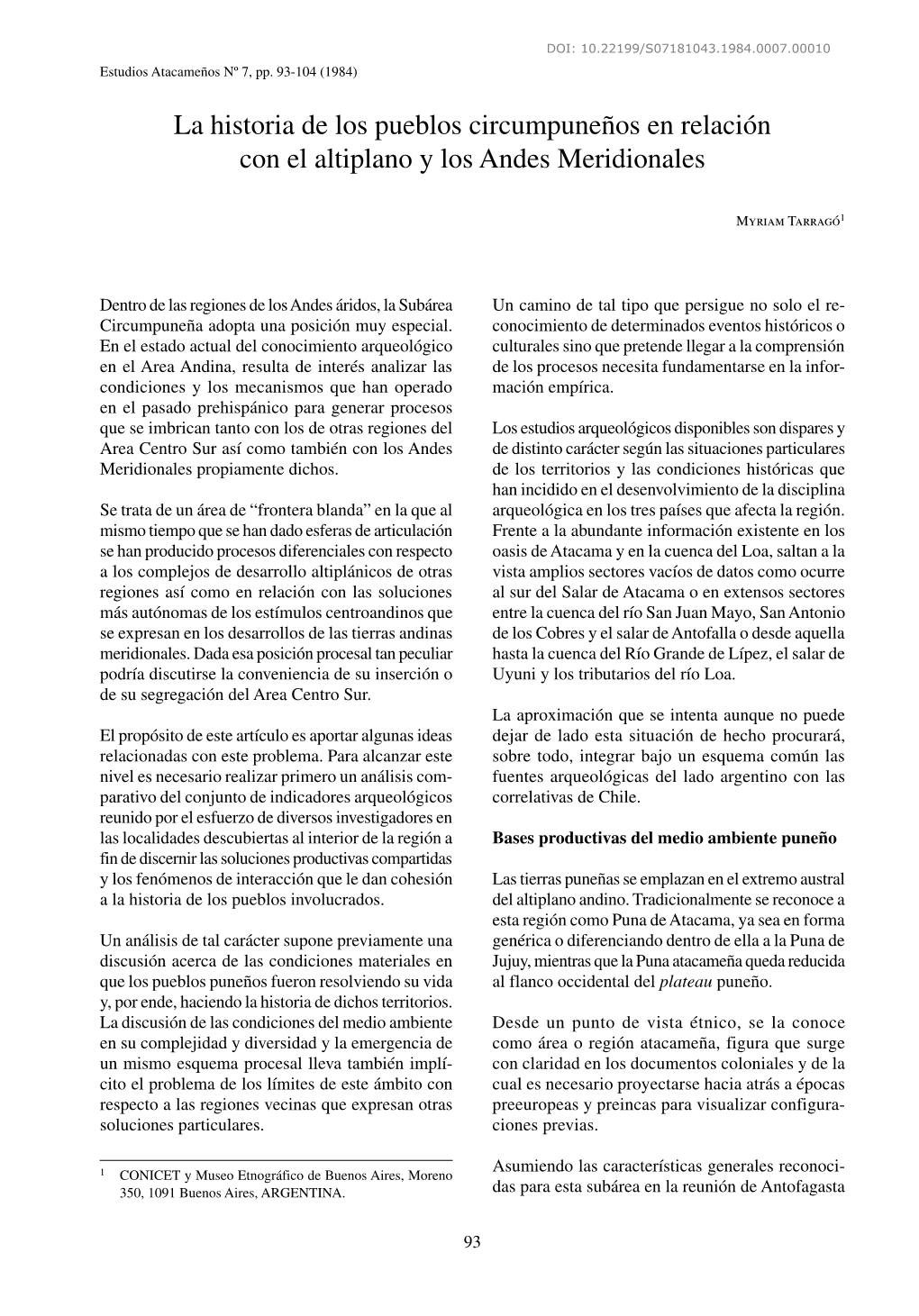 La Historia De Los Pueblos Circumpuneños En Relación Con El Altiplano Y Los Andes Meridionales