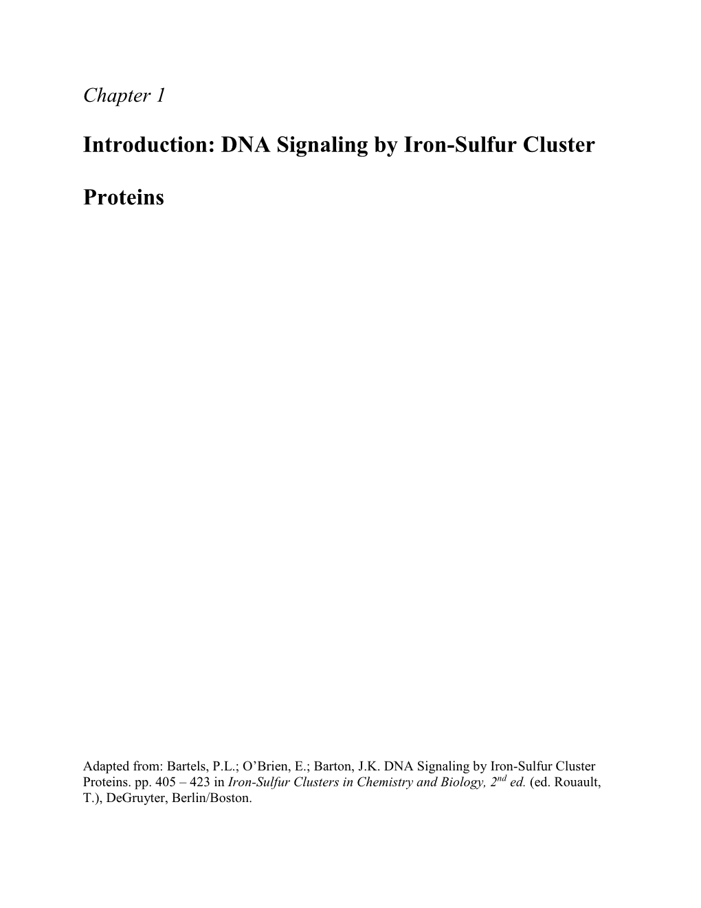 Introduction: DNA Signaling by Iron-Sulfur Cluster Proteins