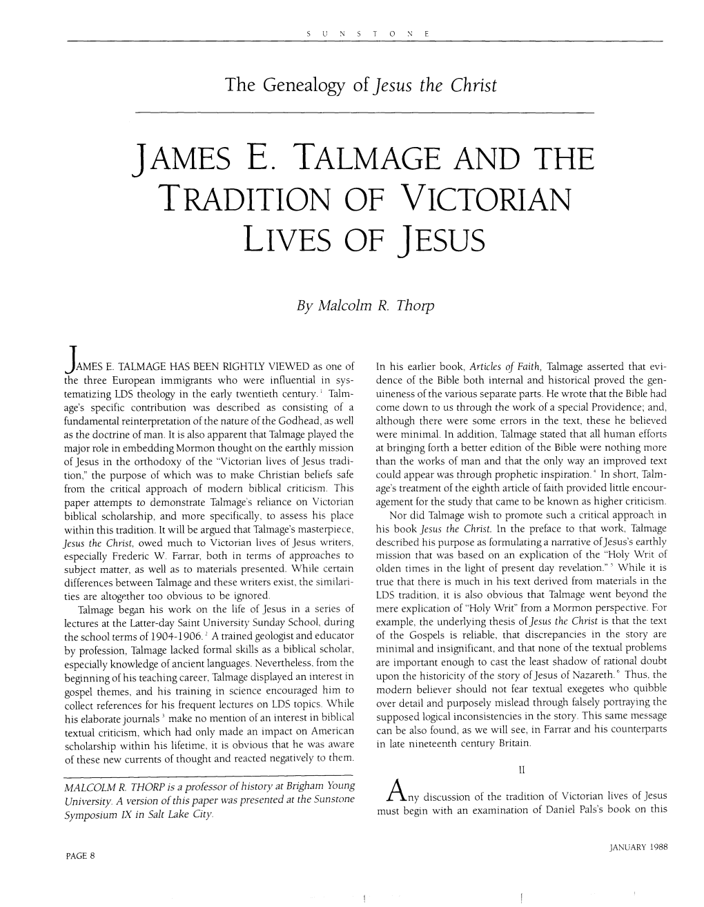 James E. Talmage and the Tradition of Victorian Lives of Jesus