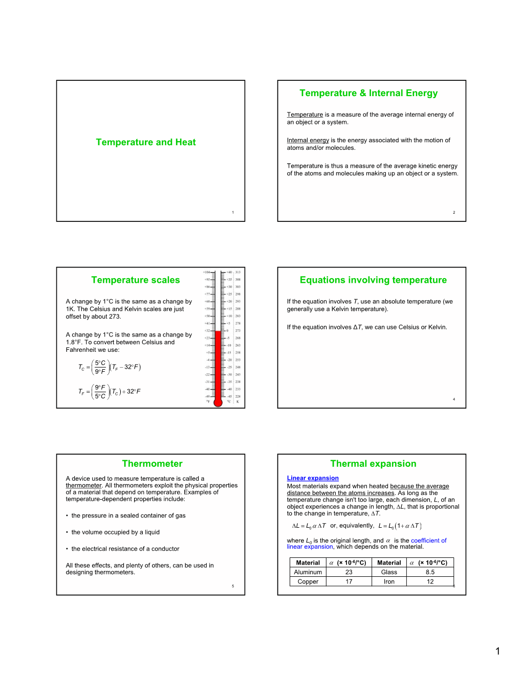 Temperature and Heat Temperature & Internal Energy Temperature