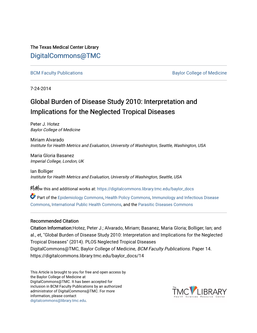 Global Burden of Disease Study 2010: Interpretation and Implications for the Neglected Tropical Diseases