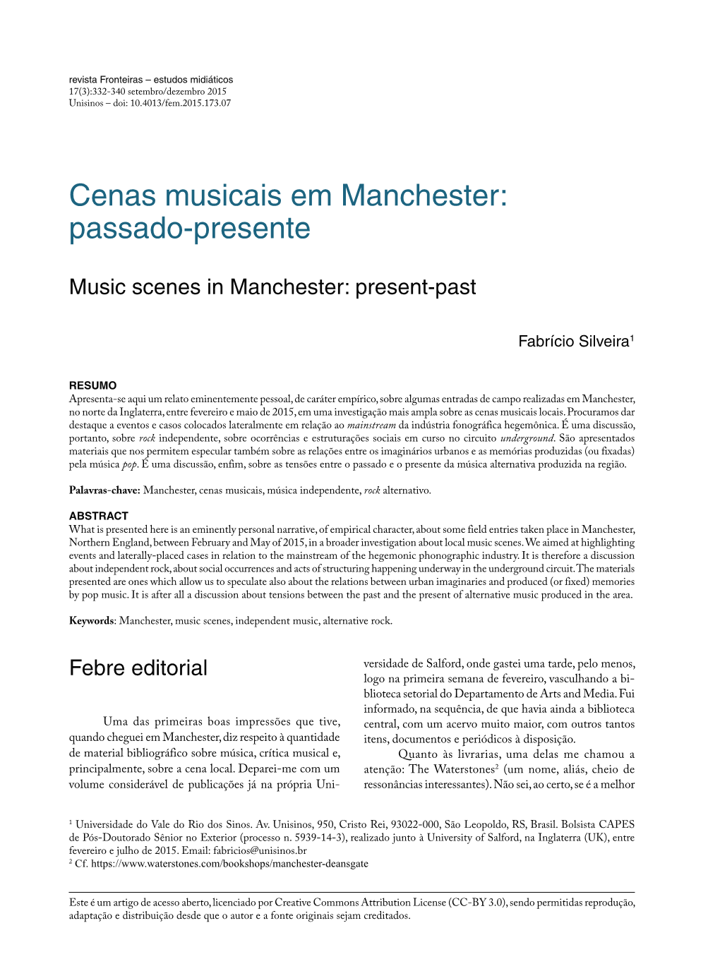 Cenas Musicais Em Manchester: Passado-Presente