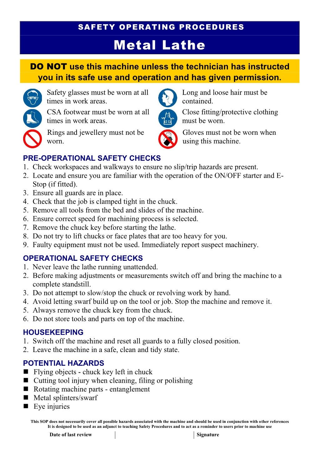 Safety Operating Procedures