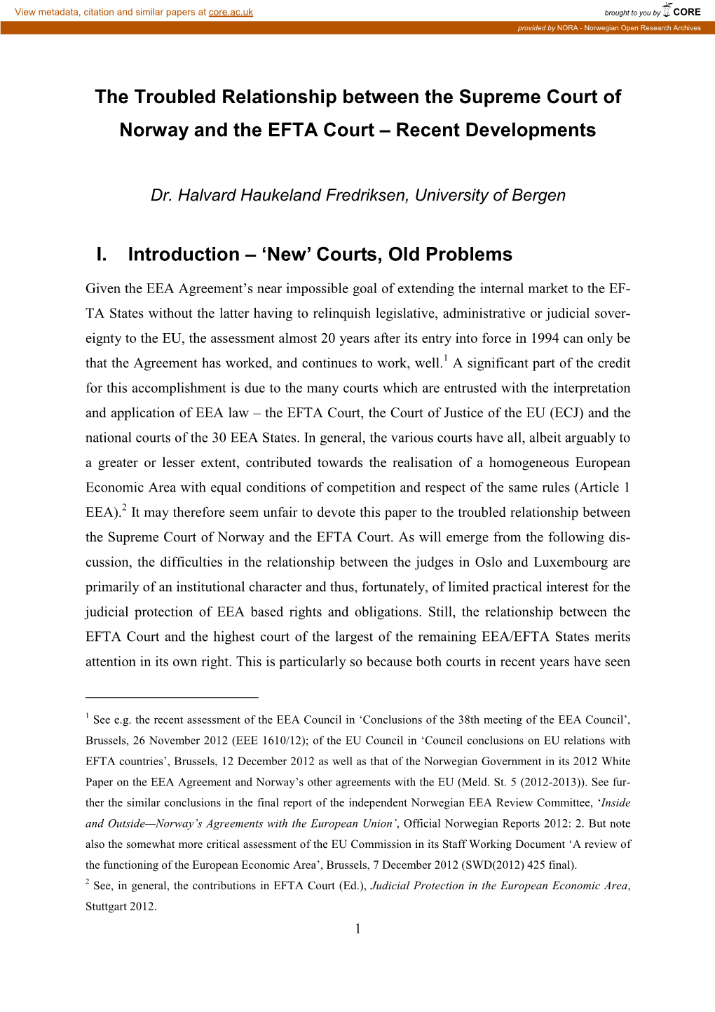 The Troubled Relationship Between the Supreme Court of Norway and the EFTA Court – Recent Developments