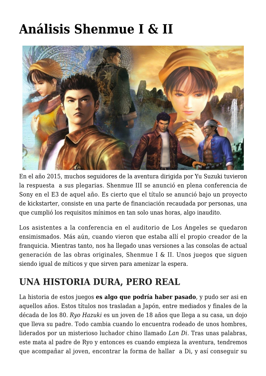 Análisis Shenmue I & II