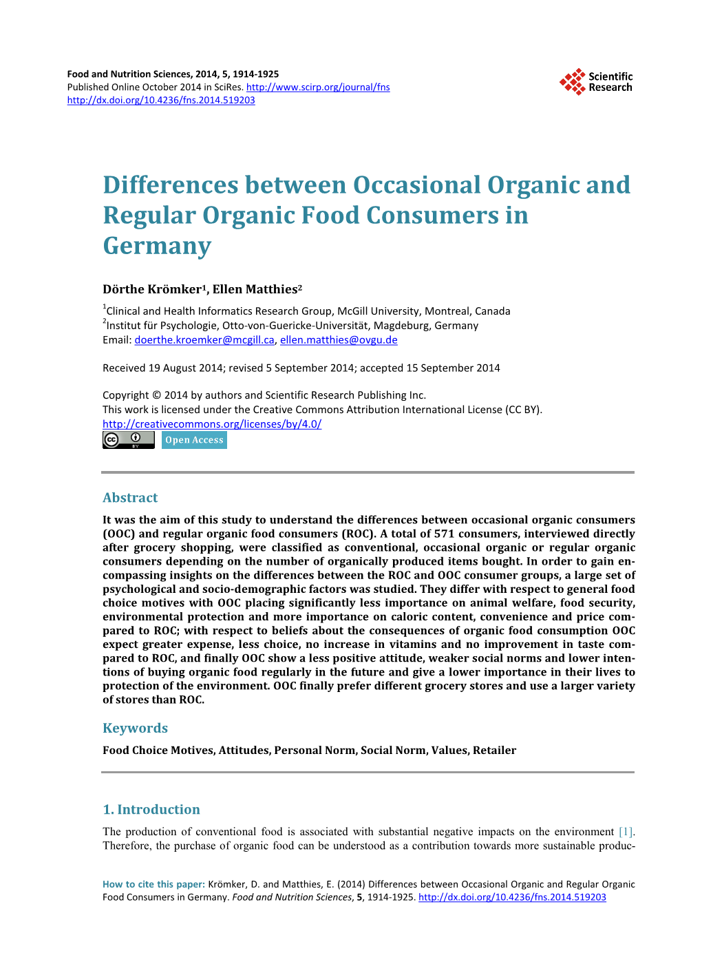 Differences Between Occasional Organic and Regular Organic Food Consumers in Germany