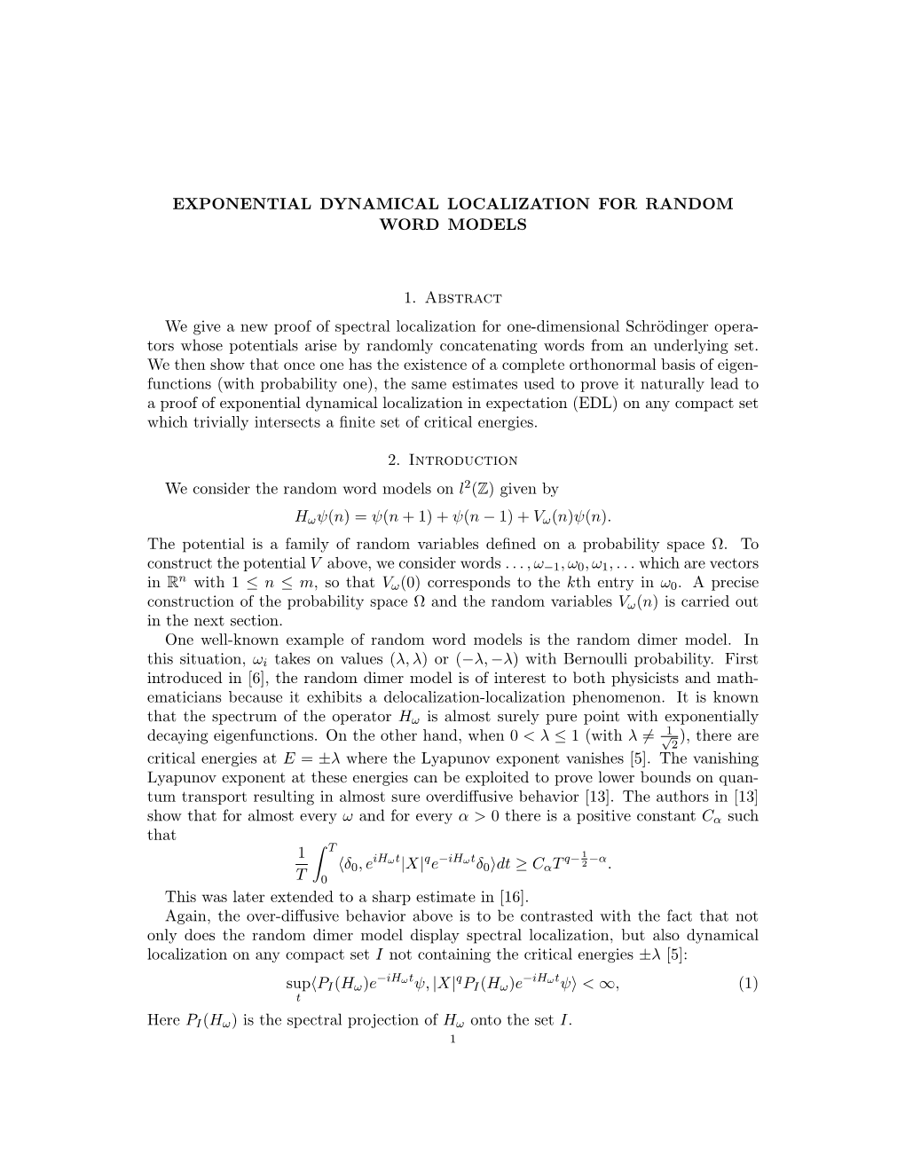 Exponential Dynamical Localization for Random Word Models