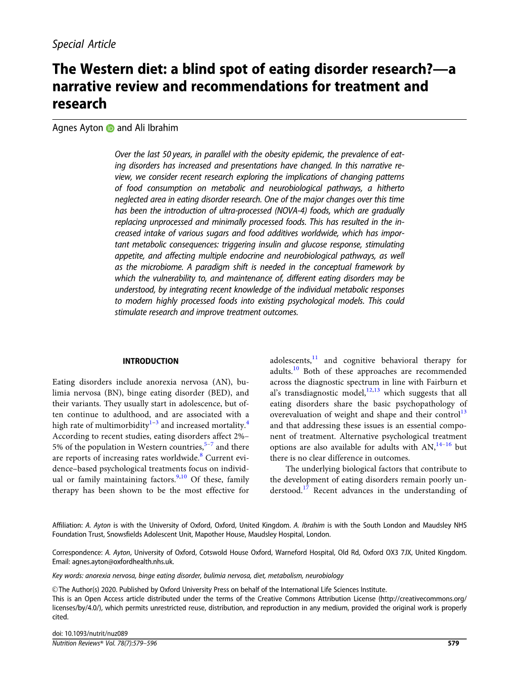 The Western Diet: a Blind Spot of Eating Disorder Research?—A Narrative Review and Recommendations for Treatment and Research