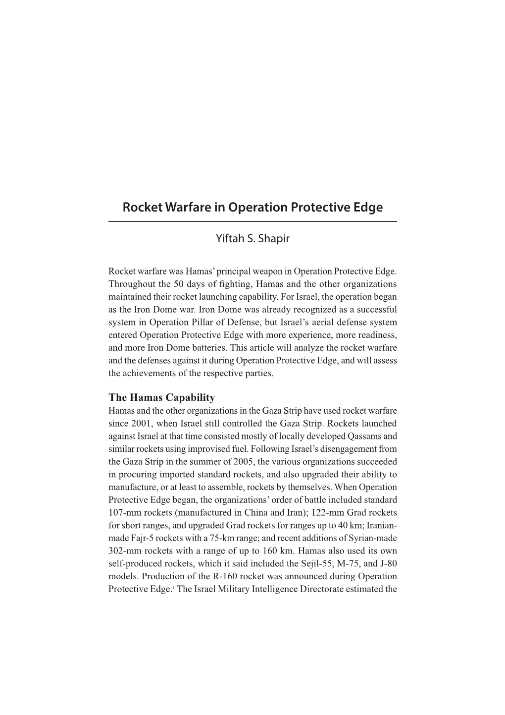 Rocket Warfare in Operation Protective Edge