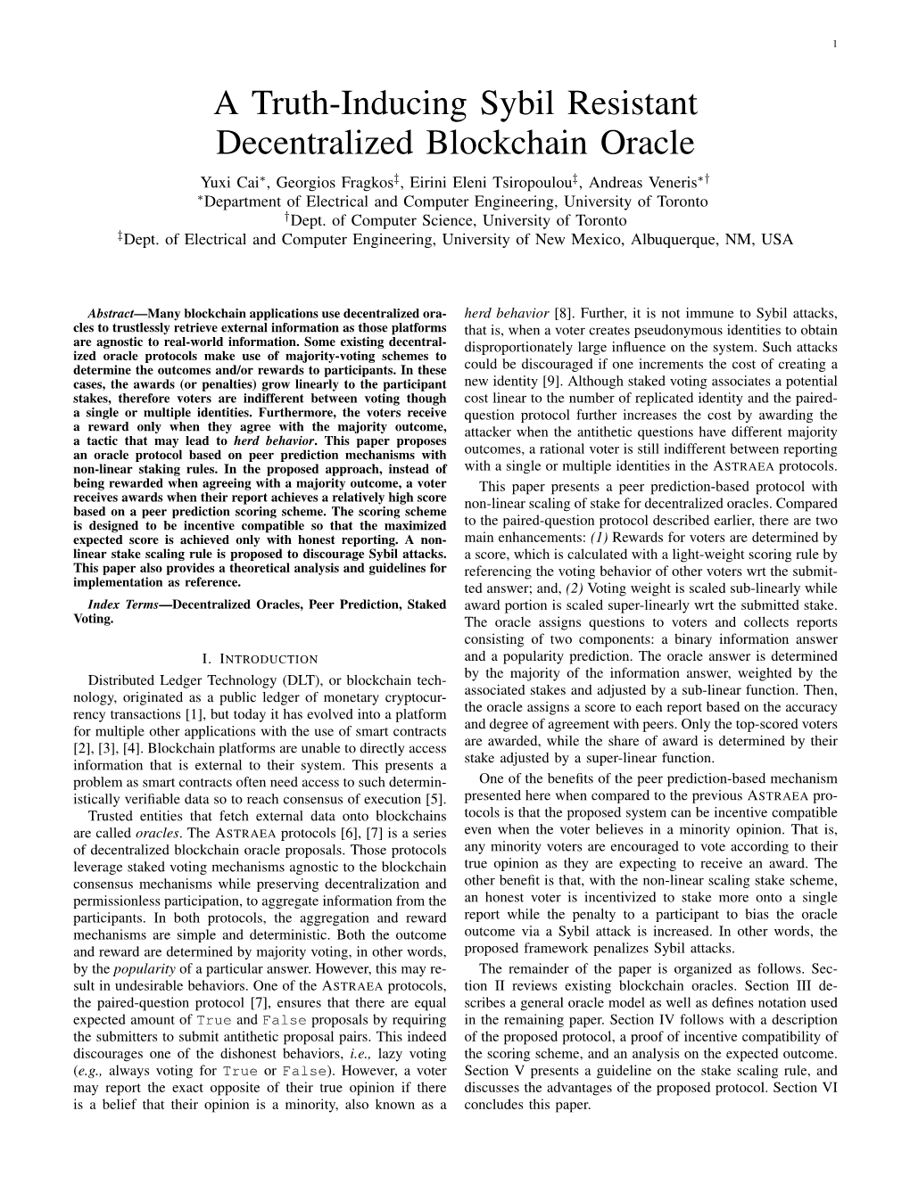 A Truth-Inducing Sybil Resistant Decentralized Blockchain Oracle