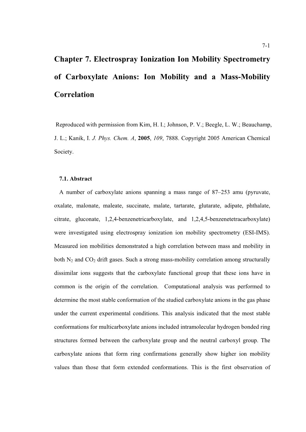 Chapter 7. Electrospray Ionization Ion Mobility Spectrometry of Carboxylate Anions: Ion Mobility and a Mass-Mobility