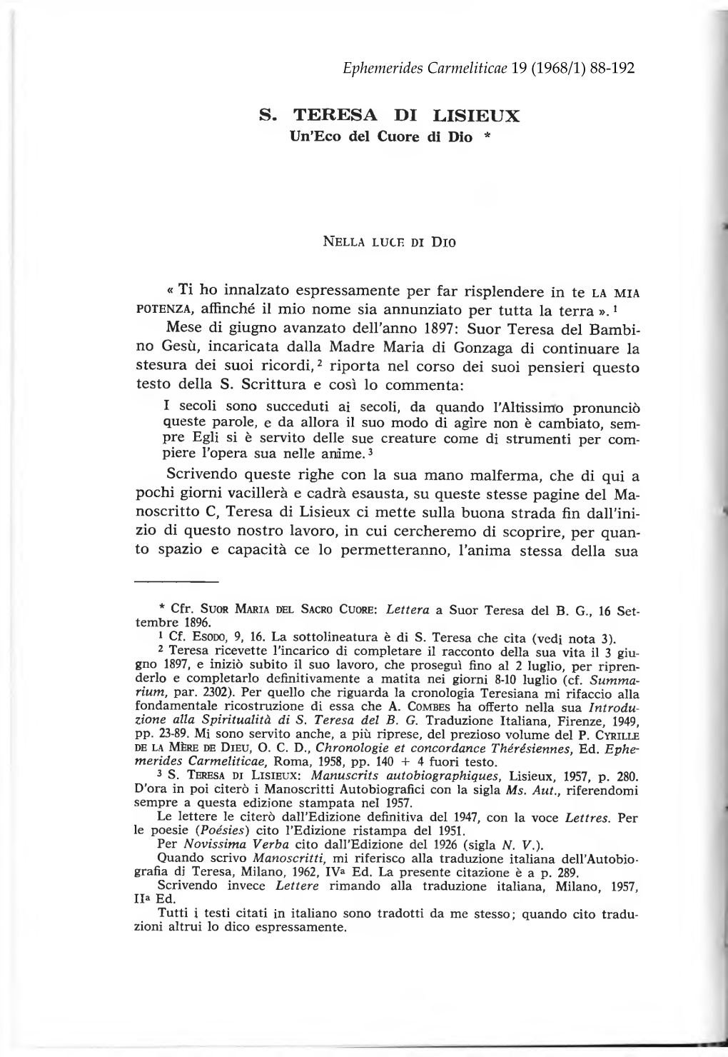 S. TERESA DI LISIEUX Un'eco Del Cuore Di Dio *