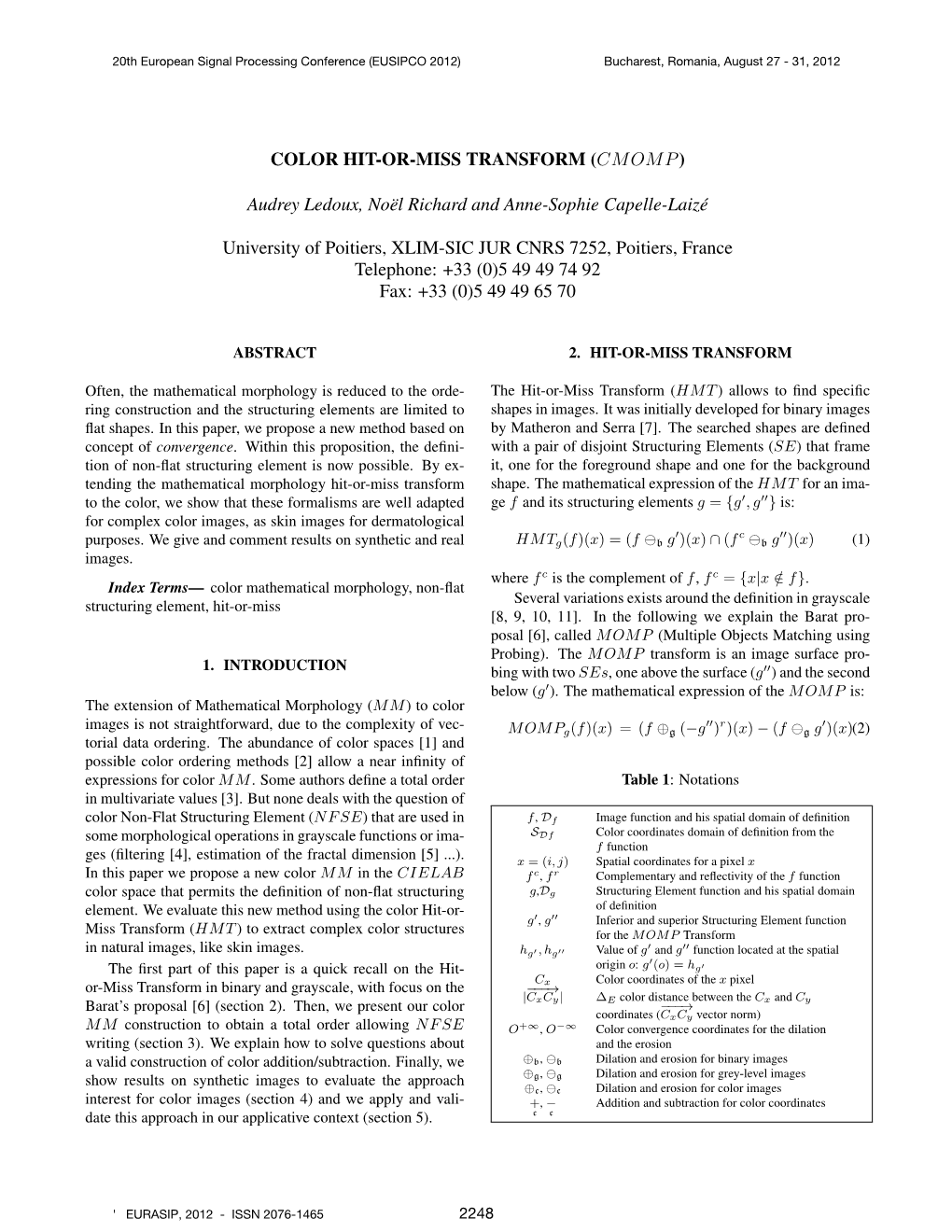 Color Hit-Or-Miss Transform (CMOMP)