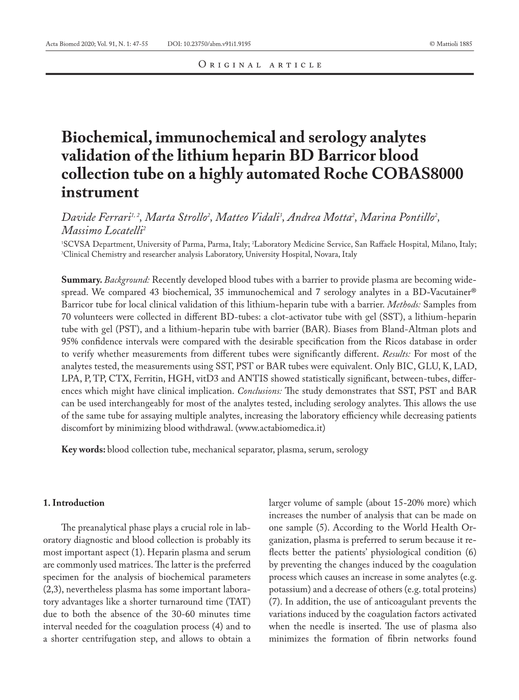 Biochemical, Immunochemical and Serology Analytes Validation of The