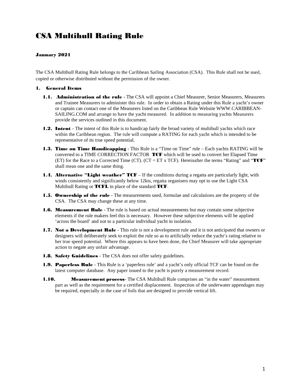 2021 CSA Multihull Rule