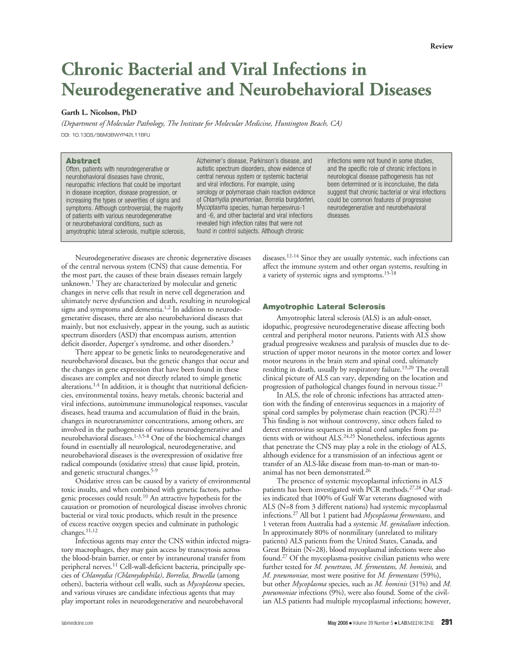 Chronic Bacterial and Viral Infections in Neurodegenerative and Neurobehavioral Diseases