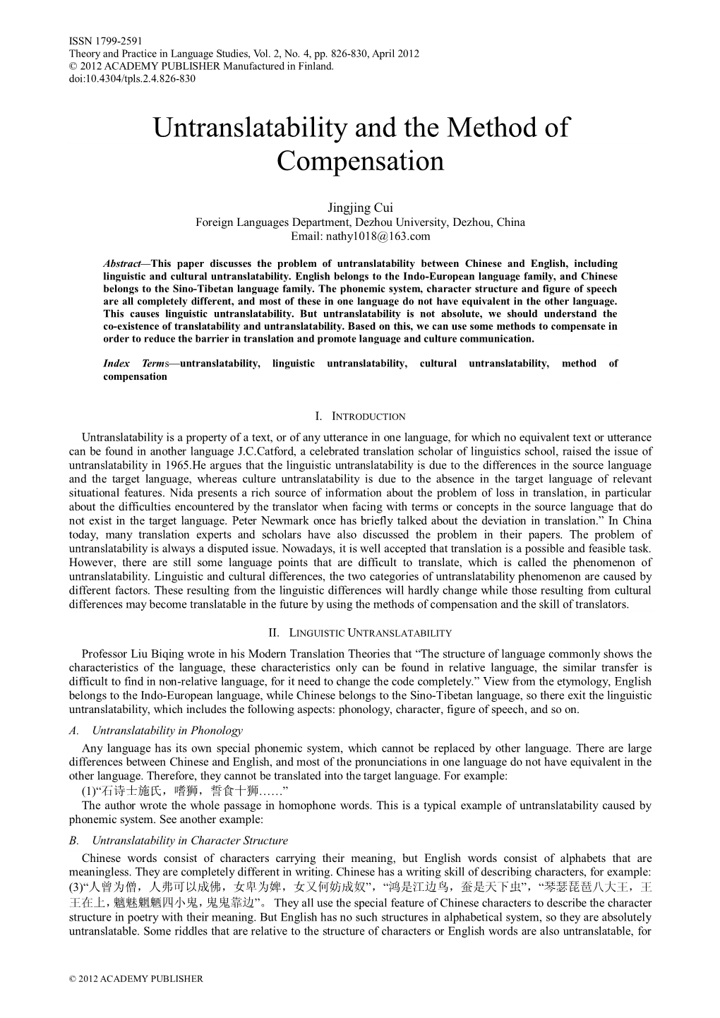 Untranslatability and the Method of Compensation