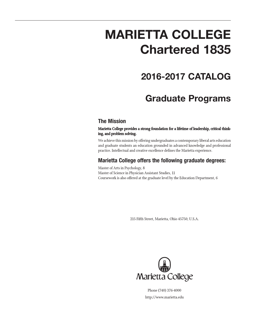 MARIETTA COLLEGE Chartered 1835