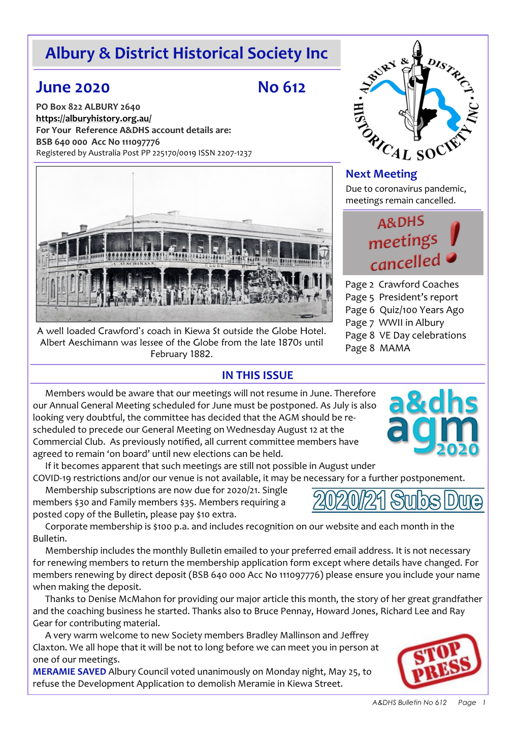 Albury & District Historical Society Inc June 2020 No