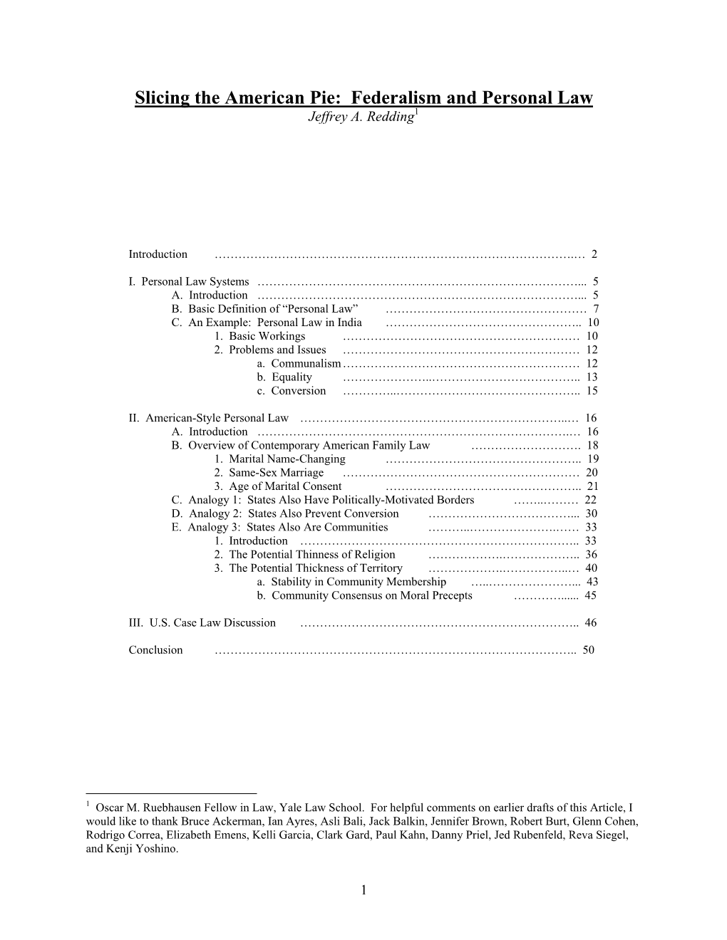 Federalism and Personal Law Jeffrey A