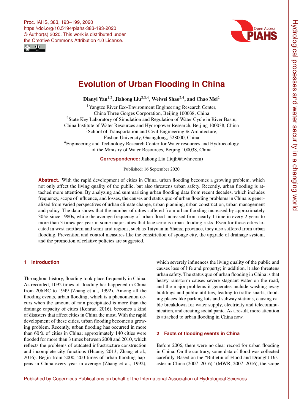 Evolution of Urban Flooding in China