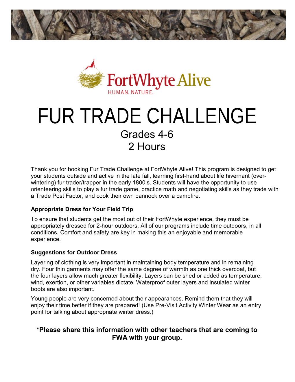 FUR TRADE CHALLENGE Grades 4-6 2 Hours