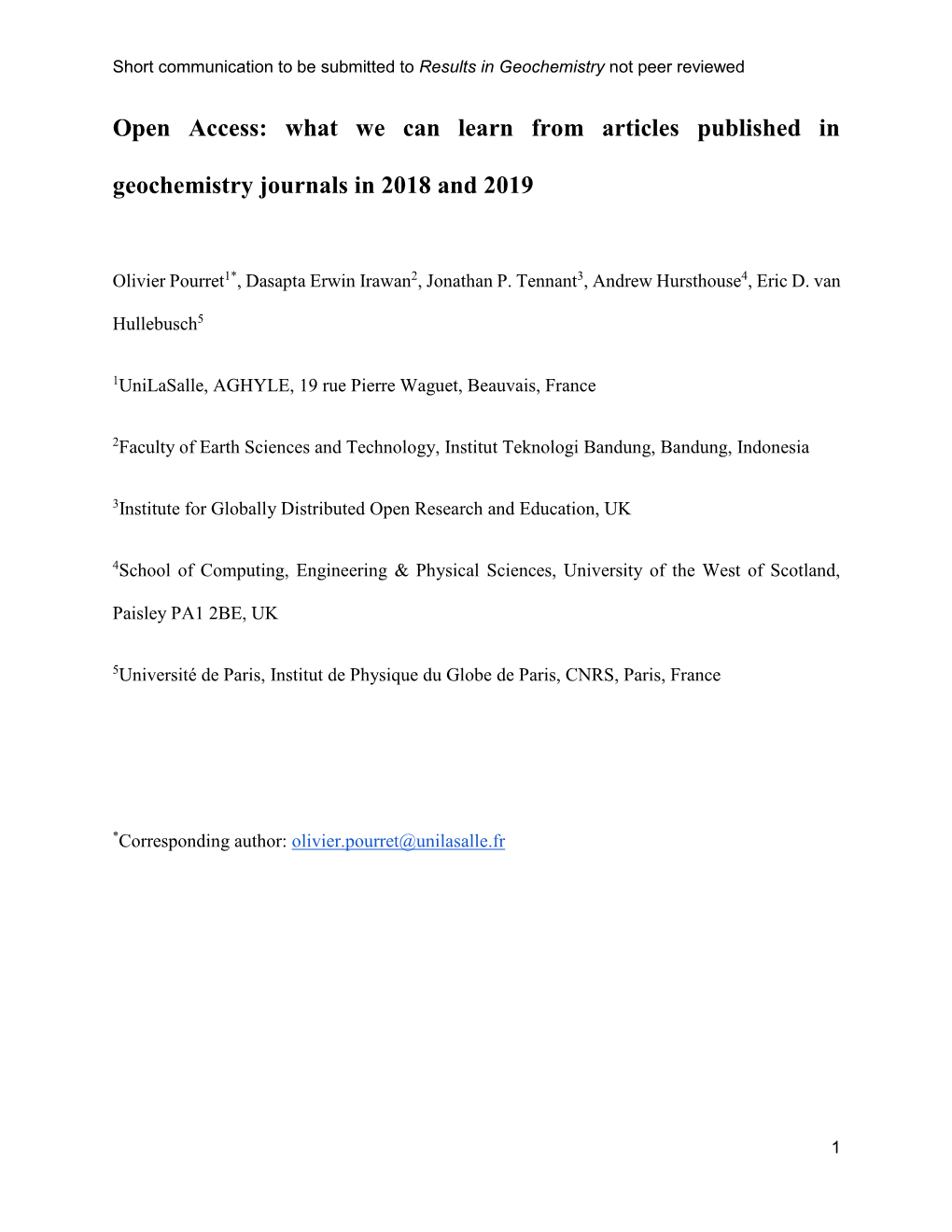 Open Access: What We Can Learn from Articles Published in Geochemistry Journals in 2018 and 2019