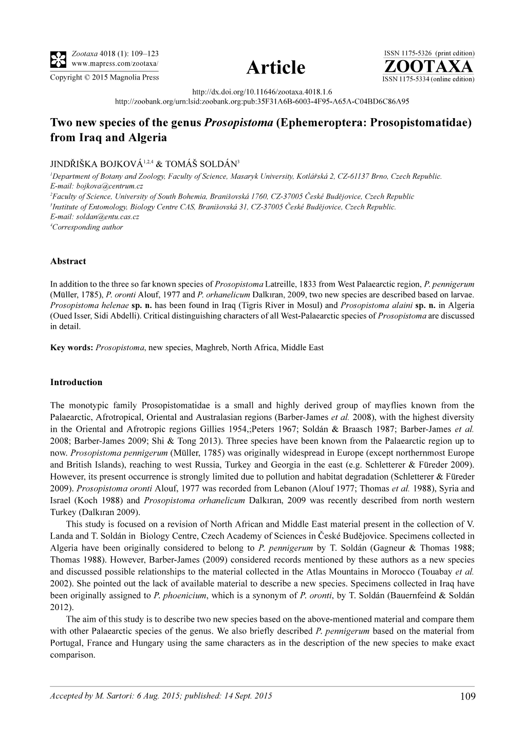 Ephemeroptera: Prosopistomatidae) from Iraq and Algeria