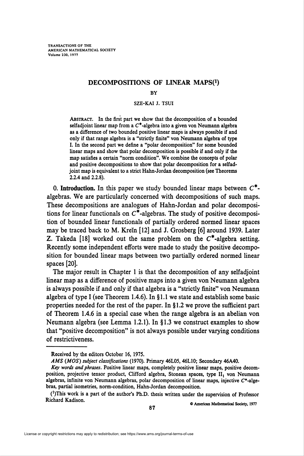 Decompositions of Linear Mapsн1)