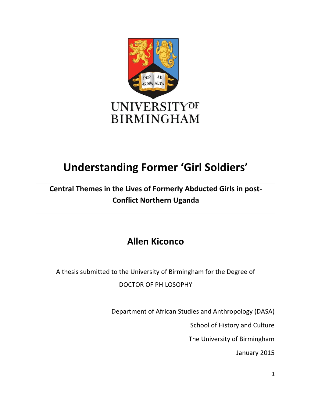 'Girl Soldiers' Central Themes in the Lives of Formerly Abducted