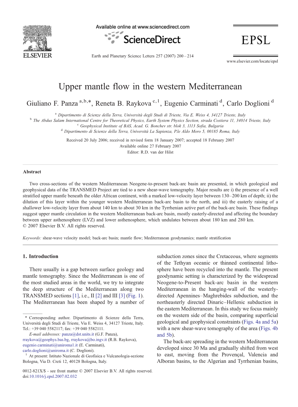 Upper Mantle Flow in the Western Mediterranean ⁎ Giuliano F