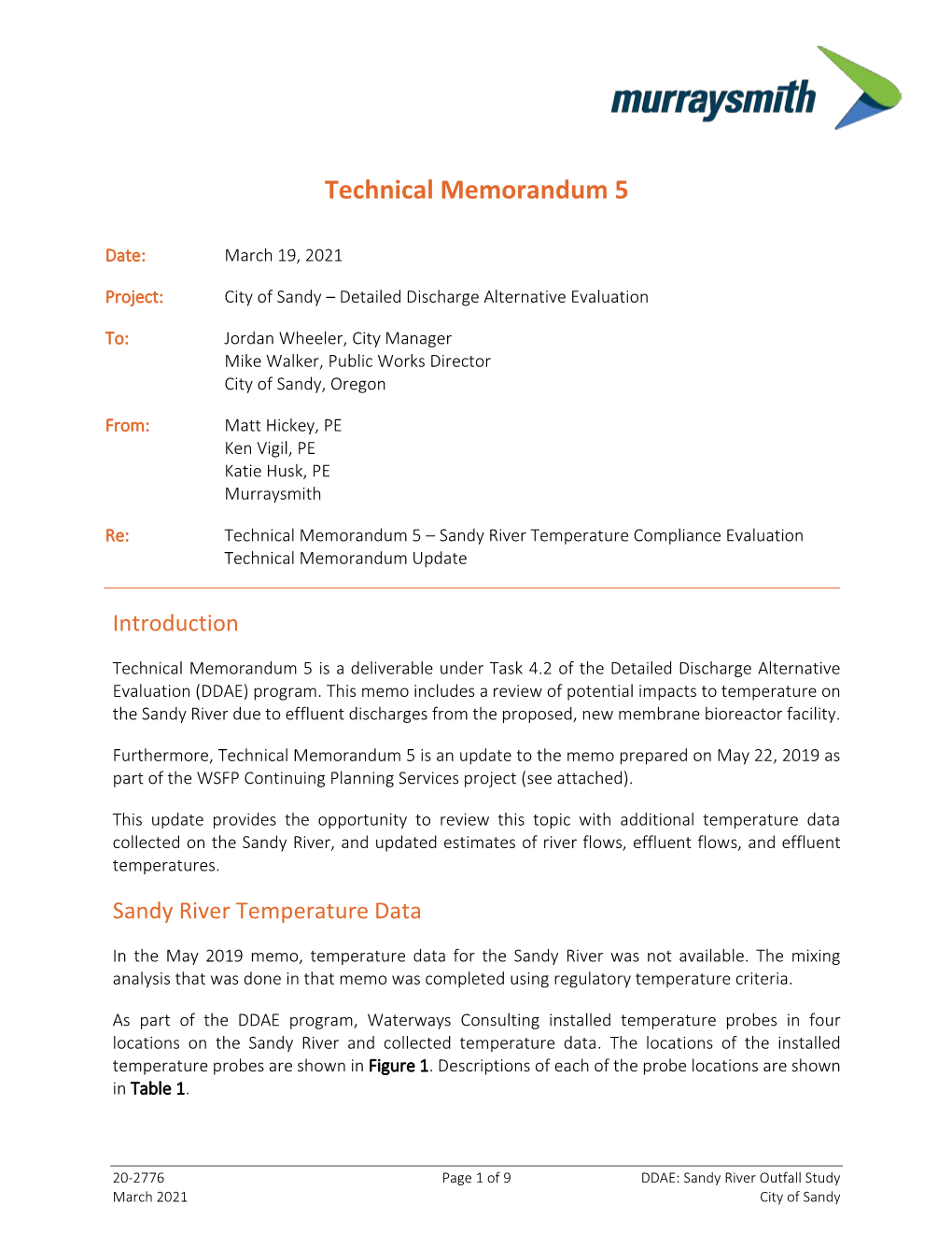 Sandy River Temperature Compliance Evaluation Technical Memorandum Update