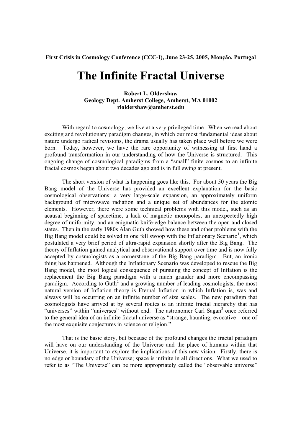50. the Infinite Fractal Universe (June 2005)