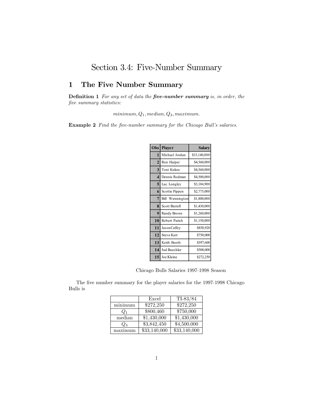 Section 3.4: Five-Number Summary and Box Plots