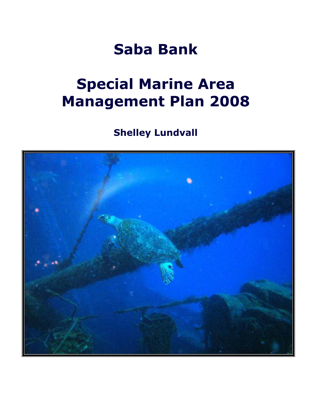 Saba Bank Special Marine Area Management Plan 2008 Cover Photo by Jan Den Dulk: Hawksbill Turtle on Unidentified Shipwreck in the Middle of the Saba Bank