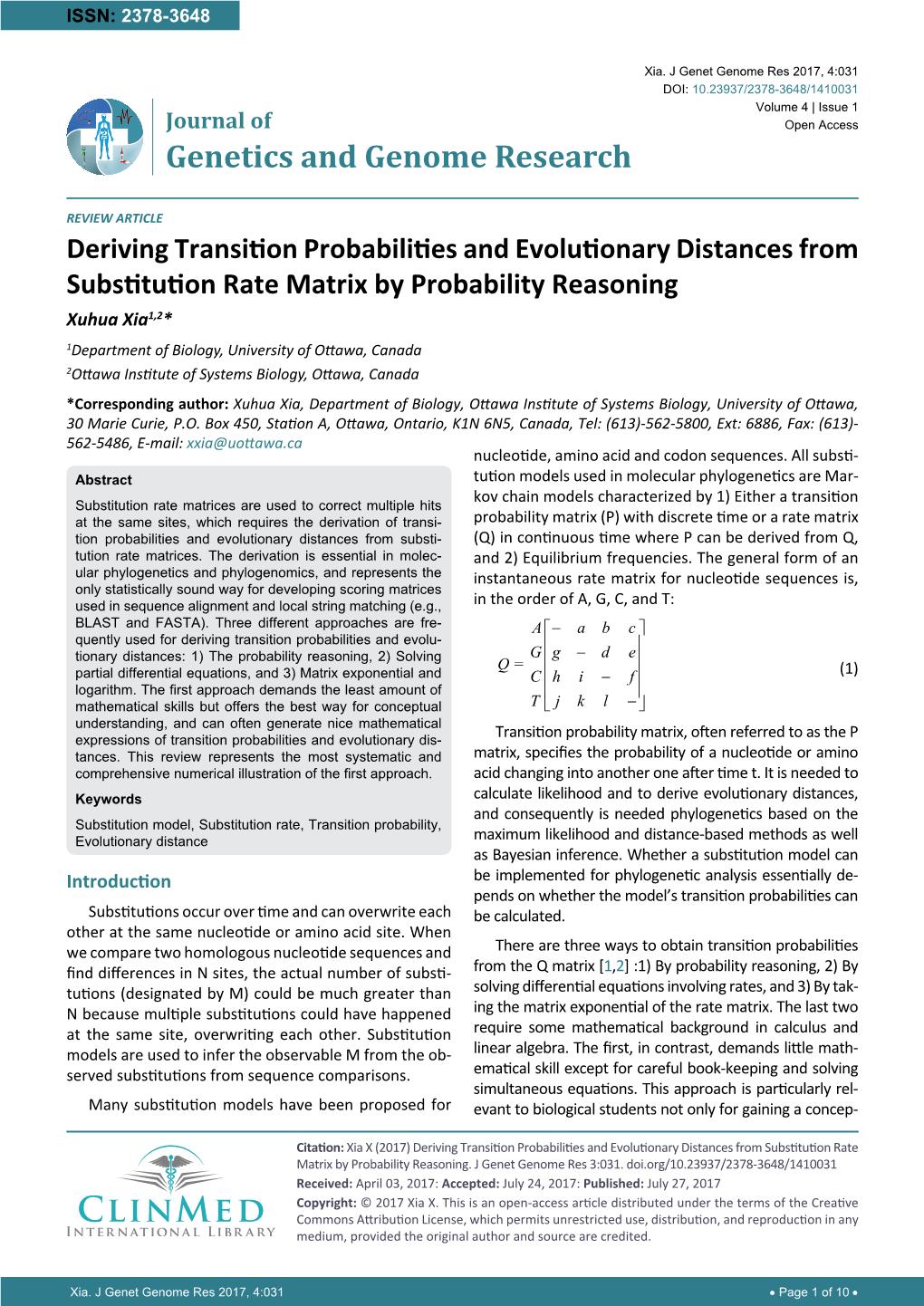 Deriving Transition Probabilities and Evolutionary Distances from Substitution Rate Matrix by Probability Reasoning