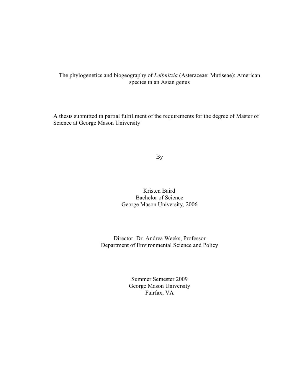 The Phylogenetics and Biogeography of Leibnitzia (Asteraceae: Mutiseae): American Species in an Asian Genus