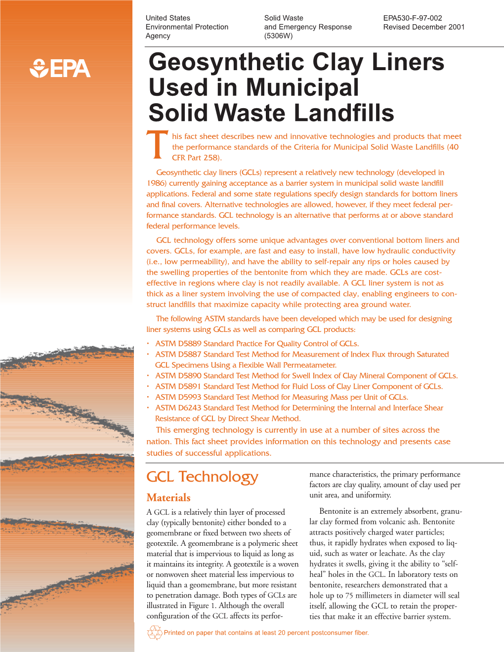 Geosynthetic Clay Liners Used in Municipal Solid Waste Landfills