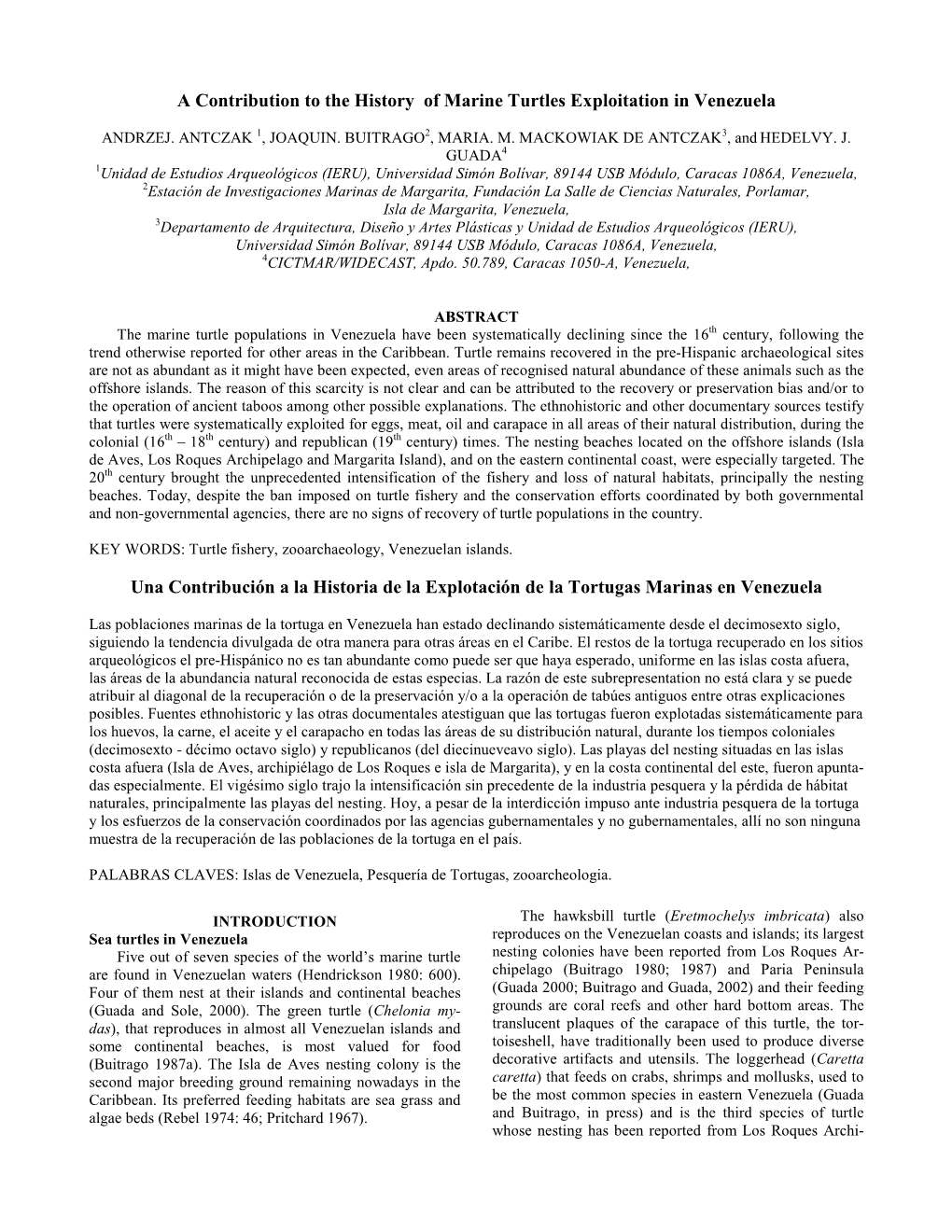 A Contribution to the History of Marine Turtles Exploitation in Venezuela