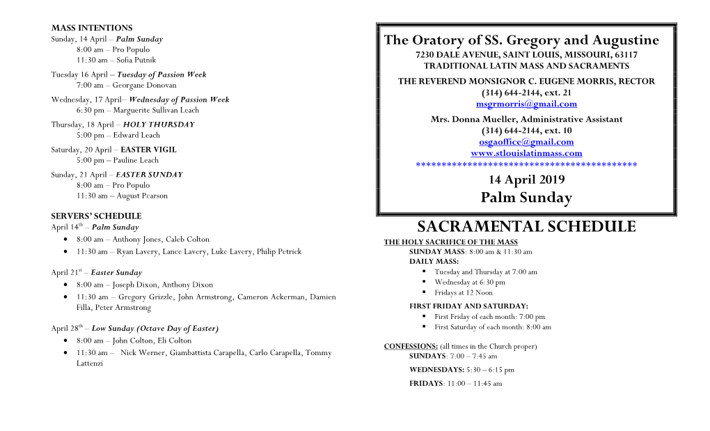 Sacramental Schedule