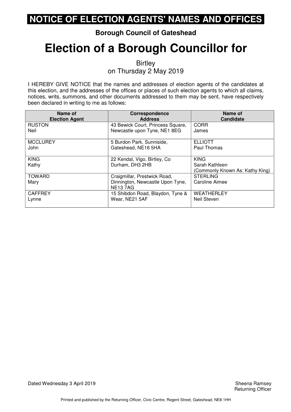 Election of a Borough Councillor For