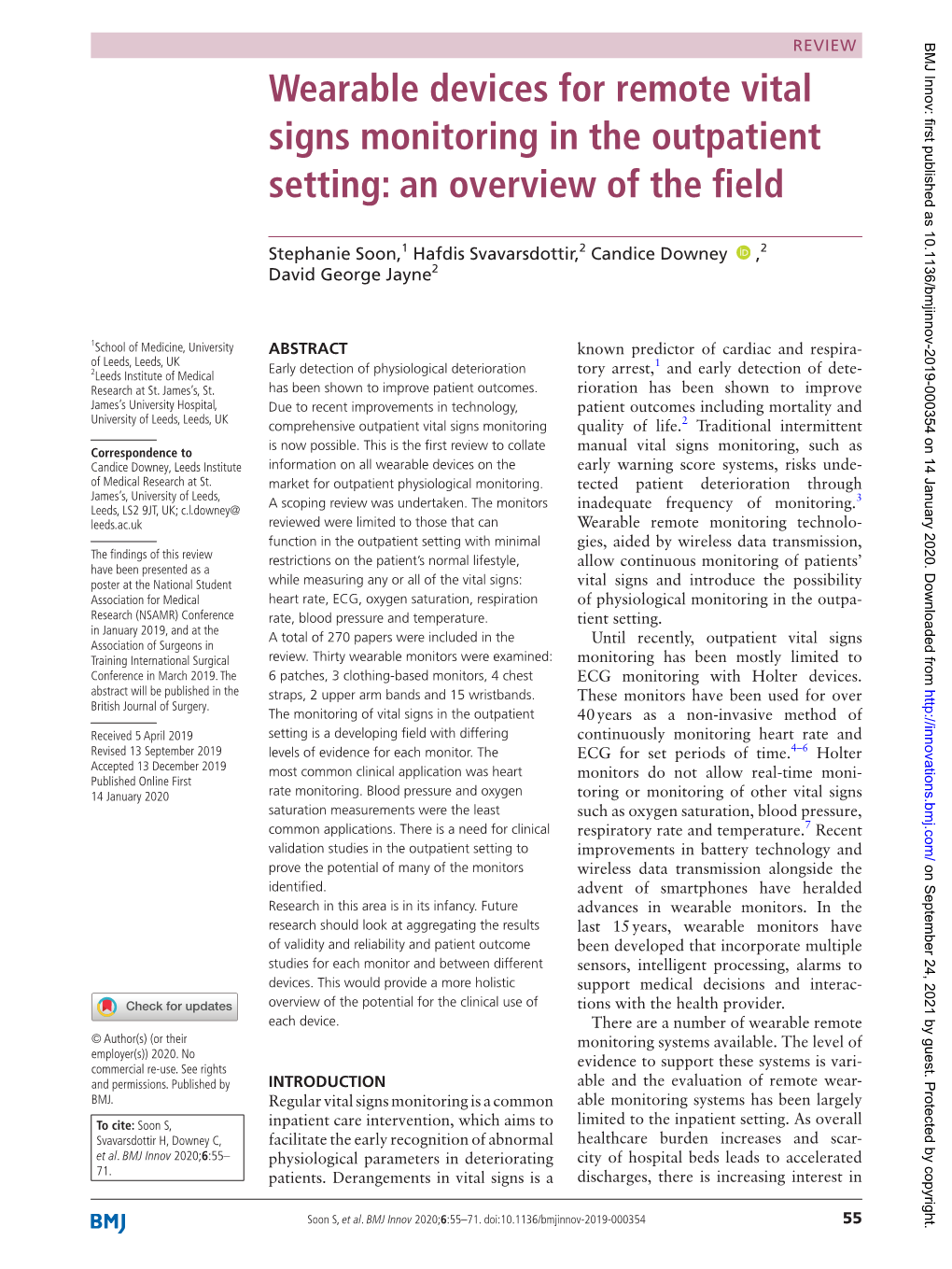 Wearable Devices for Remote Vital Signs Monitoring in the Outpatient Setting: an Overview of the Field