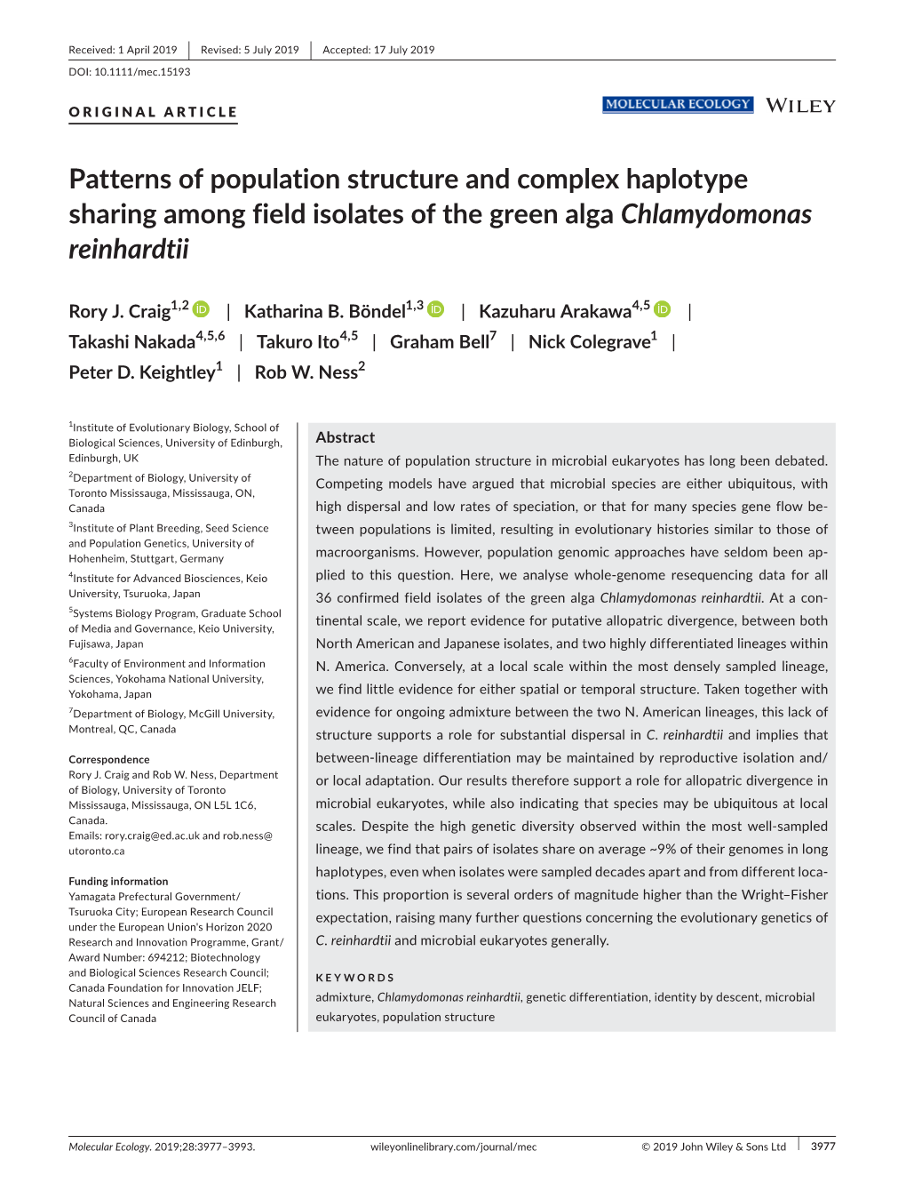 Patterns of Population Structure and Complex Haplotype Sharing Among Field Isolates of the Green Alga Chlamydomonas Reinhardtii