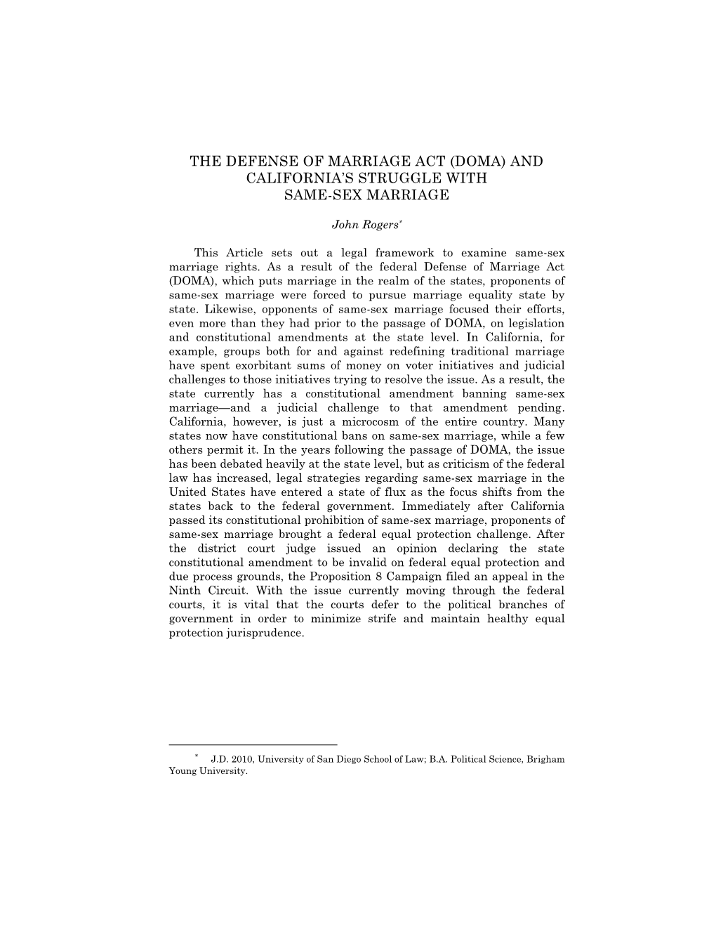 The Defense of Marriage Act (Doma) and California‘S Struggle with Same-Sex Marriage