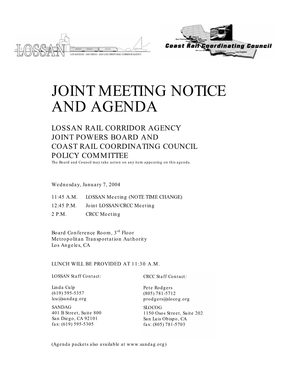 Joint Meeting Notice and Agenda