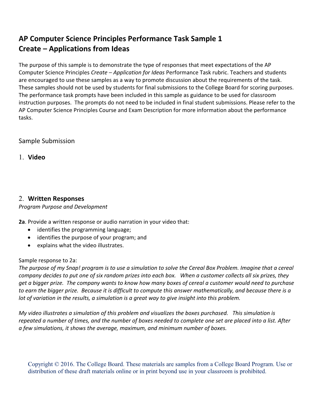 AP Computer Science Principles Performance Task Sample 1