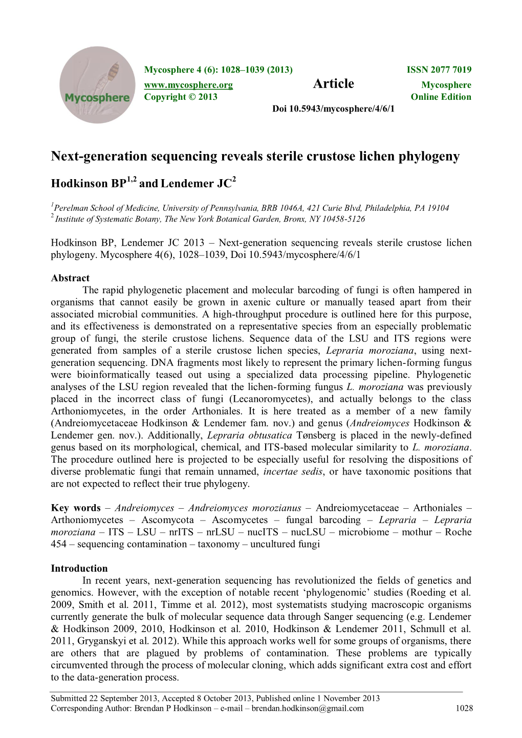 Next-Generation Sequencing Reveals Sterile Crustose Lichen Phylogeny